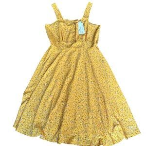 Belle Poque Yellow Fall Floral Print Midi Dress With Button Design Size 2XL